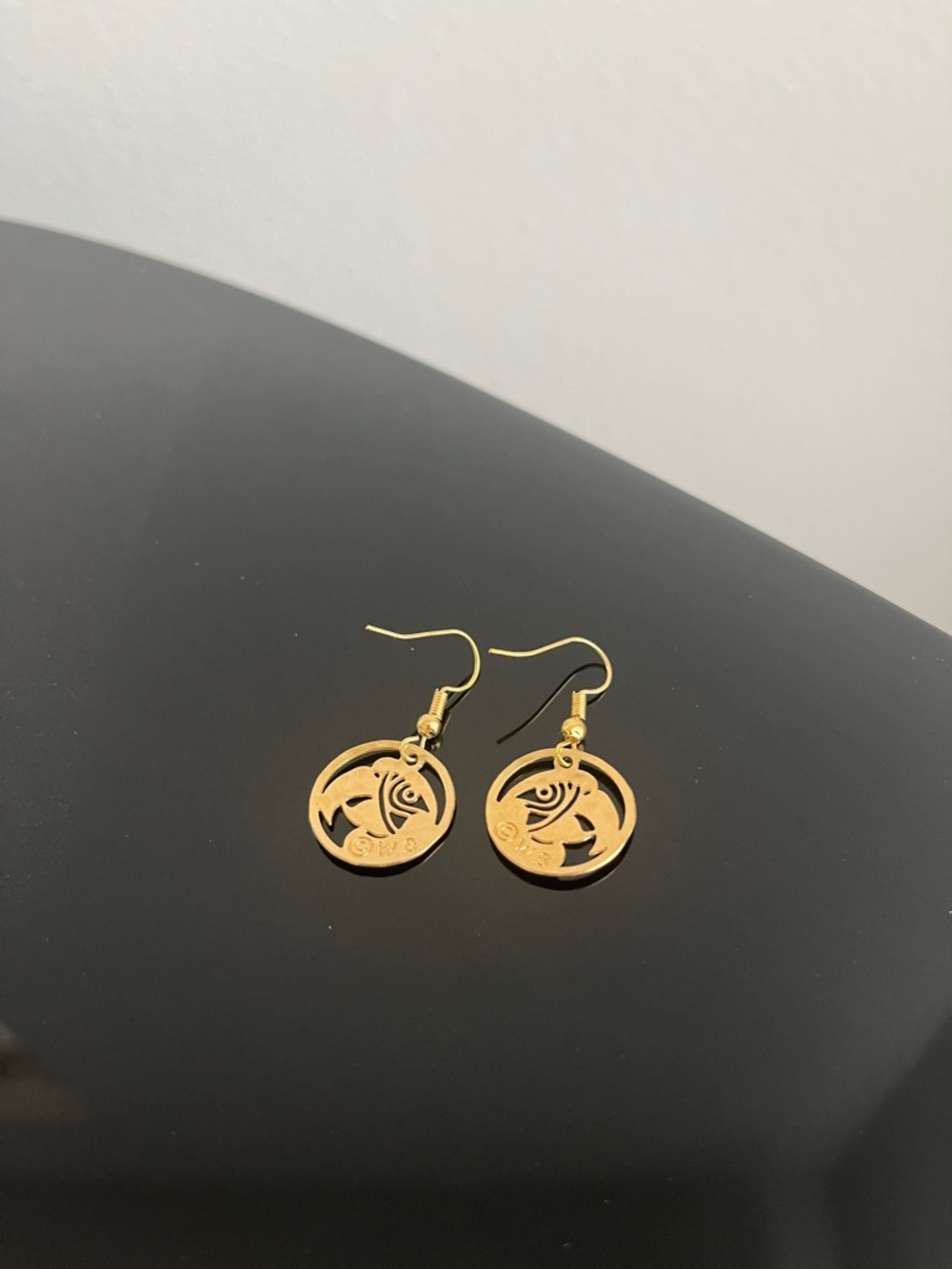Gold Cutout Disc Dangle Earrings - Picture 3 of 3